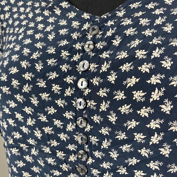 Navy blue vintage floral silk top - Picture 2 of 8